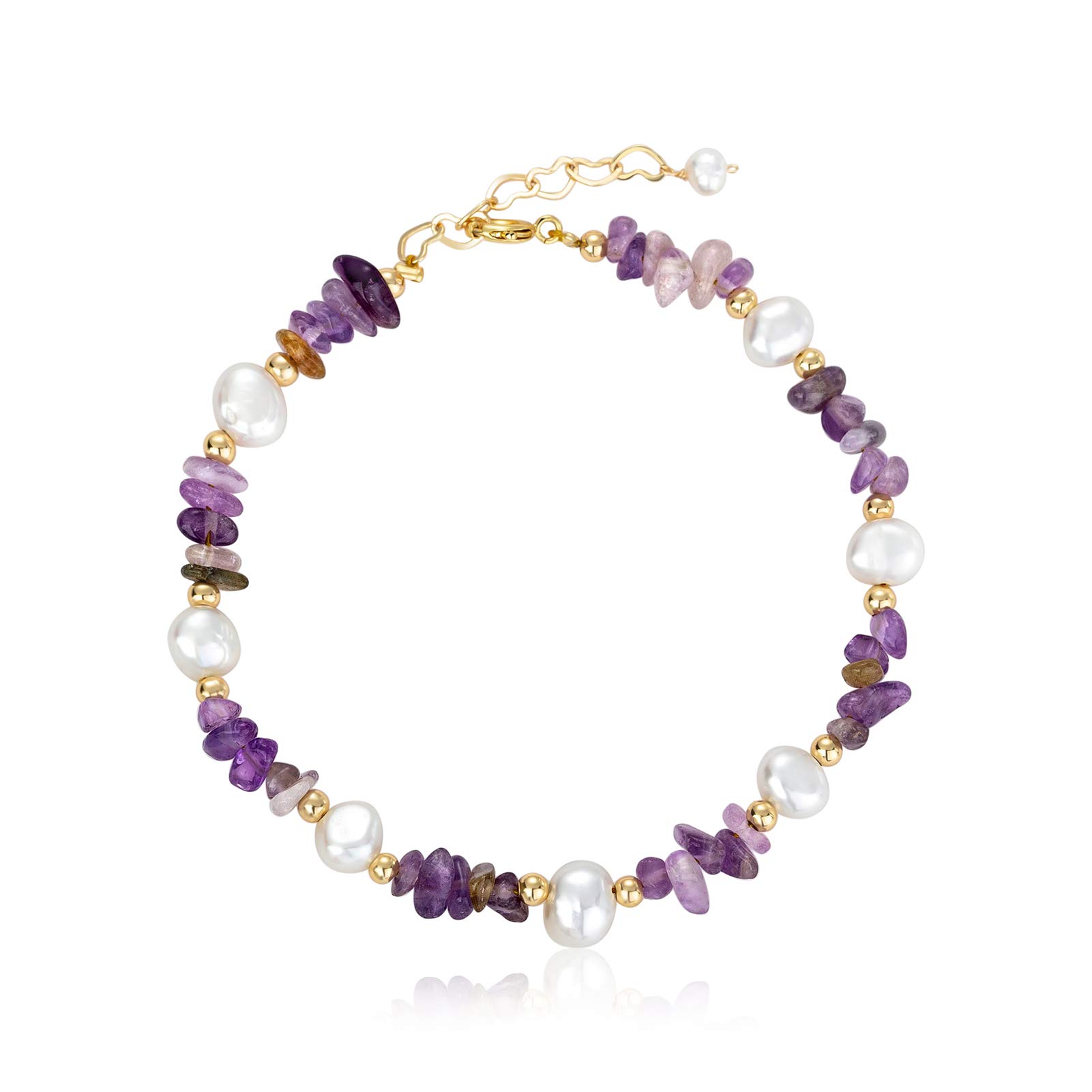 KVLmoze Pearl Bracelet Natural Crystal Delicate Dainty Chain Bracelet Handmade Fashion Jewelry Gifts for Mom Women Girls