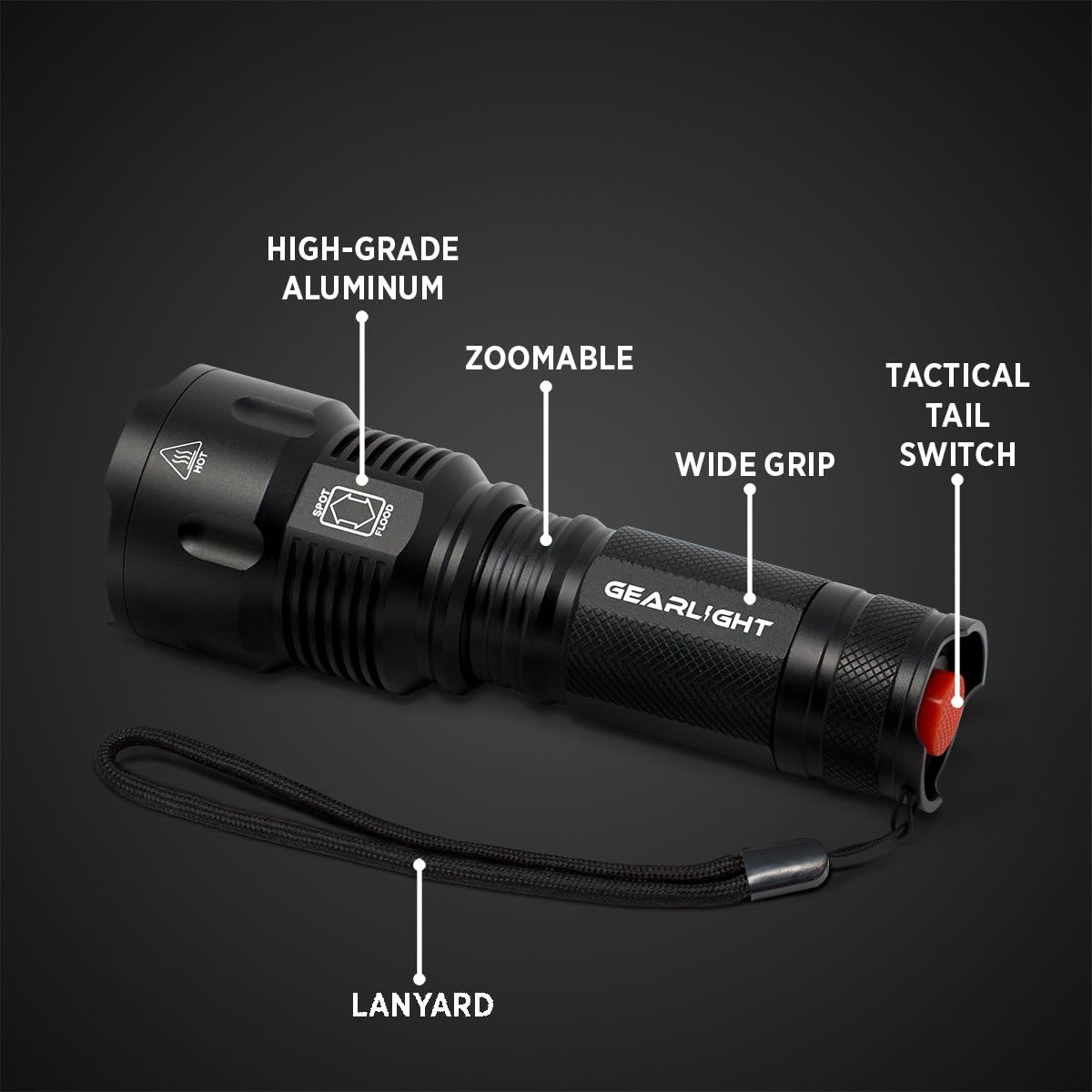 GearLight High-Powered LED Flashlight S1200 - Mid Size, Zoomable, Water Resistant, Handheld Light with 5 Modes - Best High Lumen Camping, Outdoor, Emergency Flashlights - - 