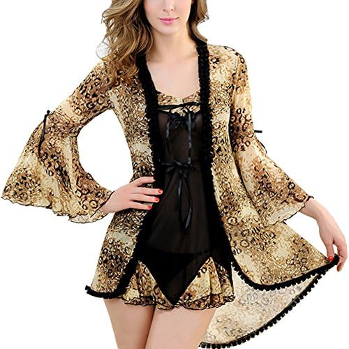 YOLL Women's Sexy Lace Bathrobes Chemise Thong Lingerie Set Nightwear