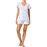 HUE womens Short Sleeve Tee and Boxer Short 2 Piece Pajama Set
