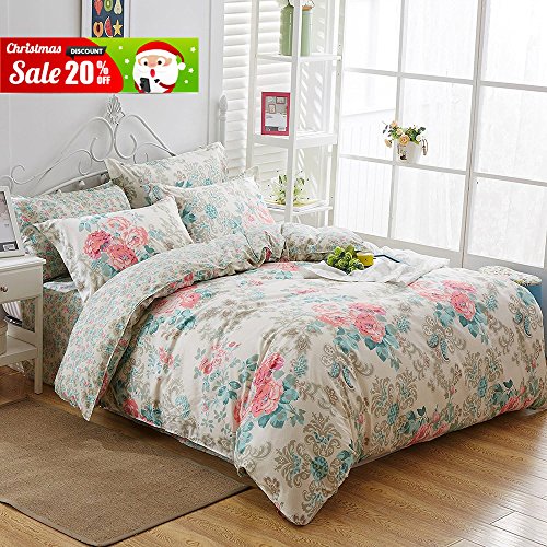 Uozzi bedding 3 piece floral duvet cover set queen/full, reversib…
