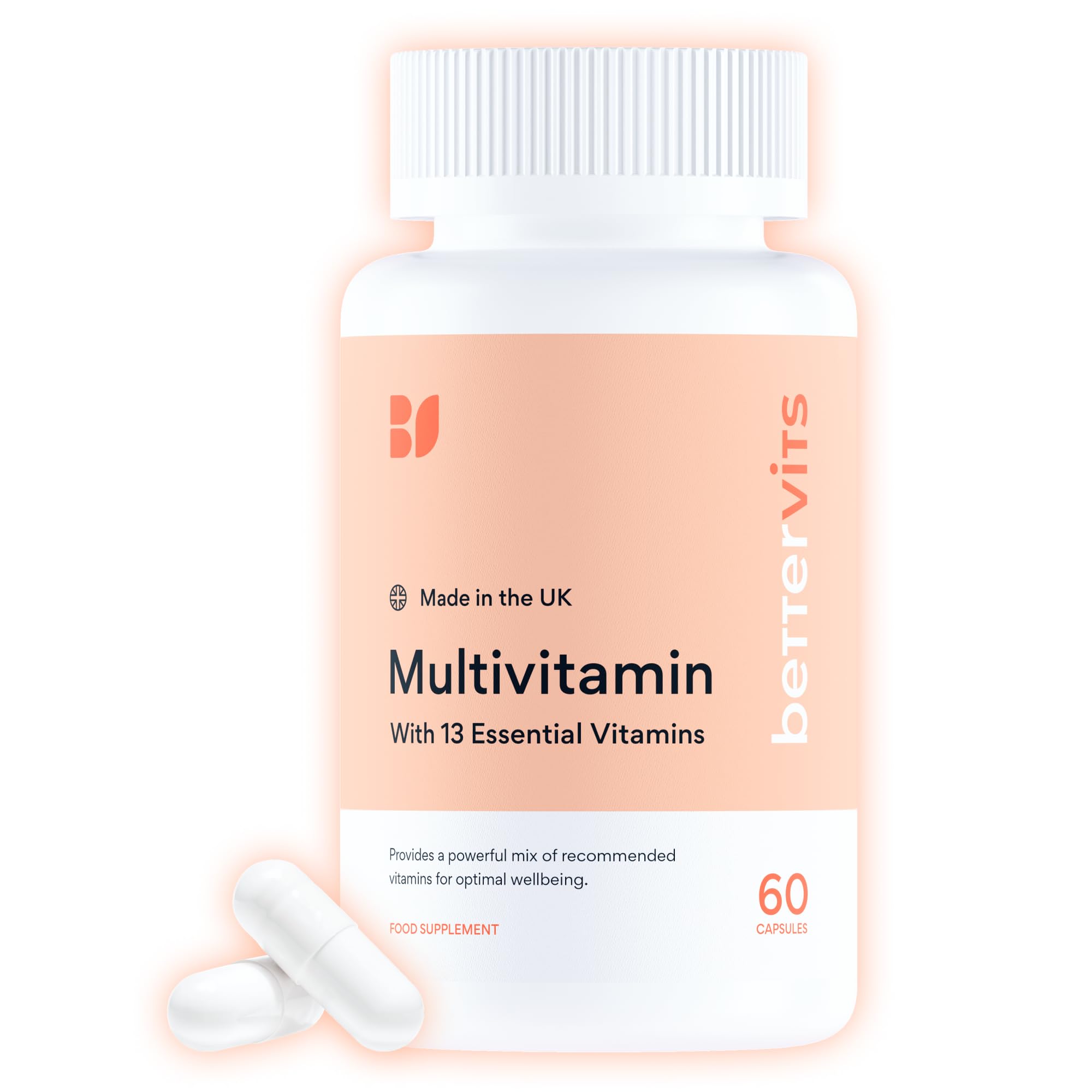 Bettervits Multivitamin Tablets for Women & Men with 13 Vitamins | Multivitamins A,B,C,D,E, Biotin - Energy Boost & Immunity Support | Gluten-Free and Vegetarian Friendly | 60 Vitamin Capsules