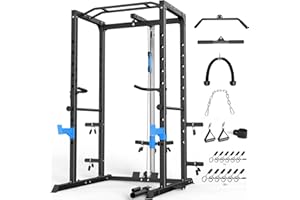 ULTRA FUEGO Power Cage, Multi-Functional Power Rack with J-Hooks, Dip Handles, Landmine Attachment and Optional Cable Pulley System for Home Gym