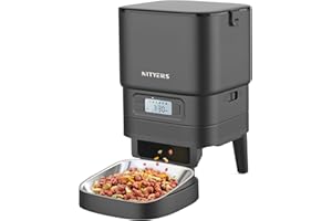 Automatic Cat Feeder - Nityers 4L Timed Cat Dry Food Dispenser with Stainless Steel Bowl,1-6 Meals Per Day, Programmable Portion Size, Detachable Washable, Auto Pet Feeder for Cats and Small Dogs