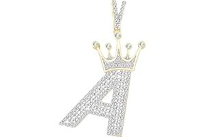Eternal Bliss Round Natural Diamond Letter A to Z Men's Crown Initial Charm Pendant 10K Yellow Gold (3/8 cttw, I-J & H-I Color, I2 & I2-I3 Clarity)
