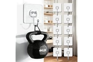 10 Pcs Large Hooks for Hanging Heavy-Duty 44Ib(Max) Wall Hangers Without Nails Self-Adhesive Traceless Clear and Removable, W