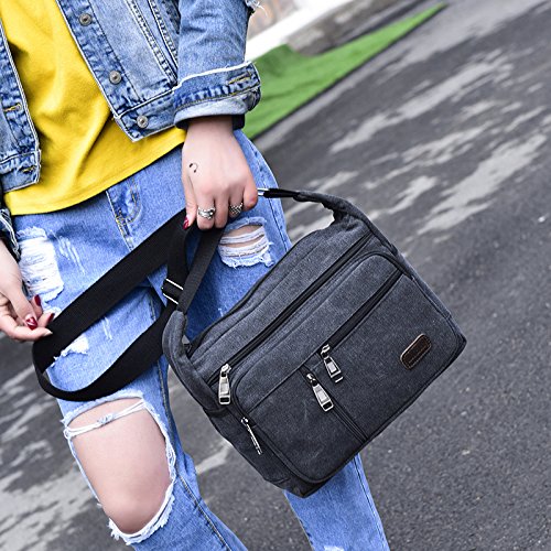 EasyHui Canvas Shoulder Messenger Bag Small Crossbody Travel Purse for Mens Womens Multi-layer Leisure Bag Black