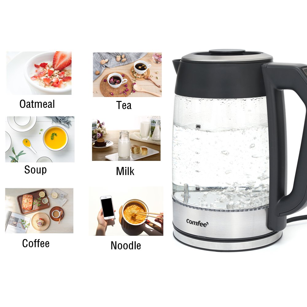 Comfee 1.7 Liter 1500W Glass Electric Kettle With Removable Tea Infuser