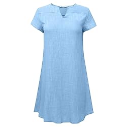 Women's Summer Cotton Linen Dress Loose V-Neck