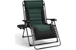 Nestl Outdoor Padded Zero Gravity Chair, Patio Lounge Chair Outdoor Recliner, Oversized Anti Gravity Lounger with Adjustable Headrest and Cup Holder, Foldable for Camping, Yard - Black/Forest Green