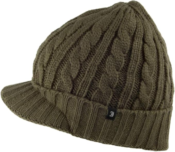 Jaxon & James Cable Knit Peaked Beanie Hat Olive One Size Amazon.co