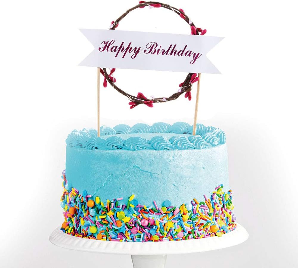 Happy Birthday Cake Toppers Pink LED Light Happy Birthday Gift Cake Banner for Party Decoration Supplies