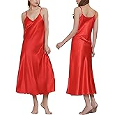 Gulposa Womens Satin Nightgown Silk Slip Dress Sleepwear Sexy V Neck Negligee Lingerie Long Nightwear