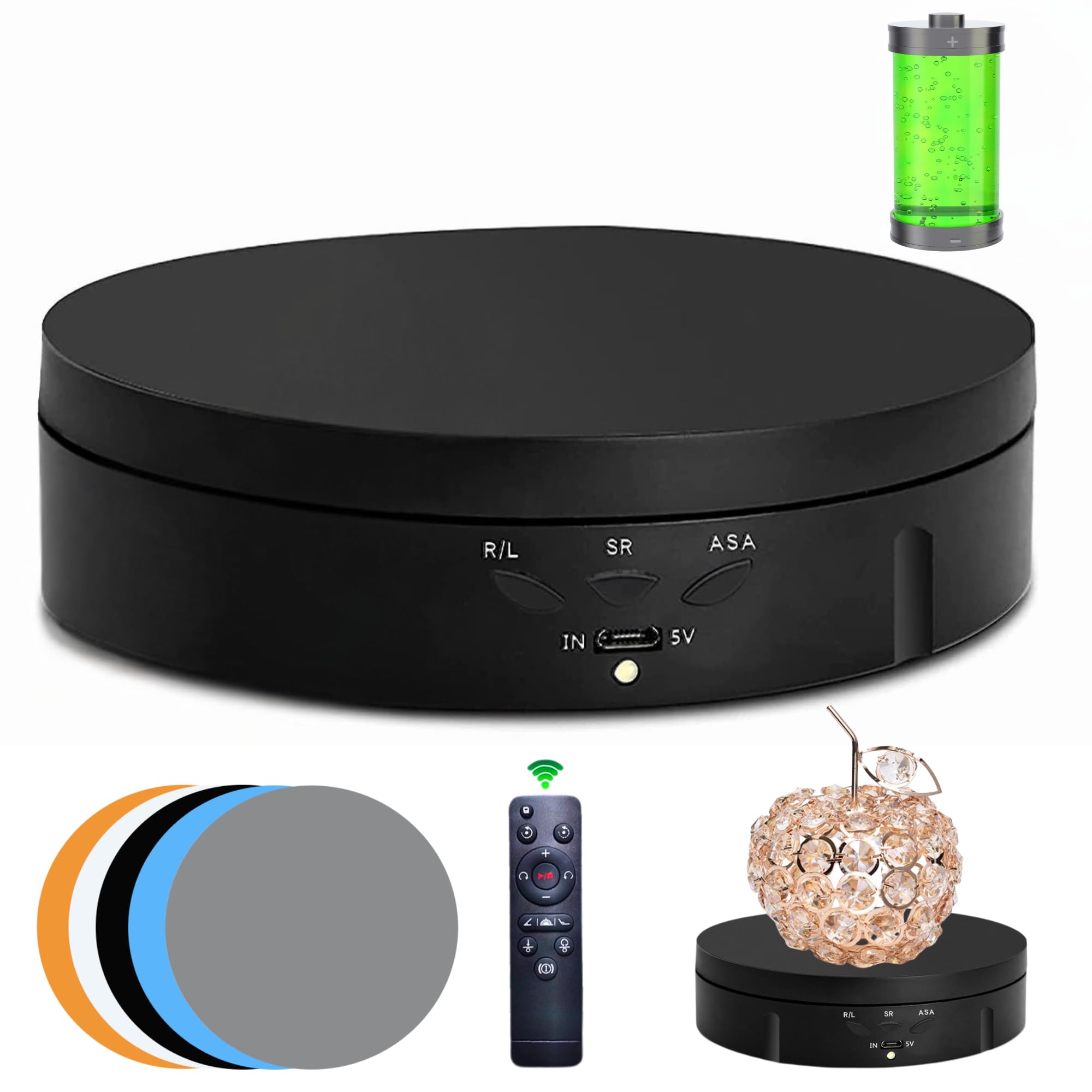 Photo 1 of JAYEGT Motorized Rotating Display Stand, 5.74inch /22lbs Load, 360 Degree Electronic Turntable Display Stand for Photography Products Shows , Jewelry, with 5 Colors Backgrounds (Black/Remote Control)