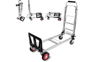 Fineera 3 in 1 Aluminum Hand Truck Dolly Convertible Heavy Duty 460lbs Capacity Folding Hand Truck with 6’’ Rubber Wheels and Telescoping Handles Multi-Position Dolly Platform Hand Cart