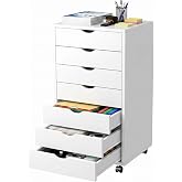 7 Drawer Mobile File Cabinet with Wheels, Office Storage Drawers, White | 7 Drawers Mobile File Cabinet with Wheels for Office Storage, Under Desk Organization and Printer Stand