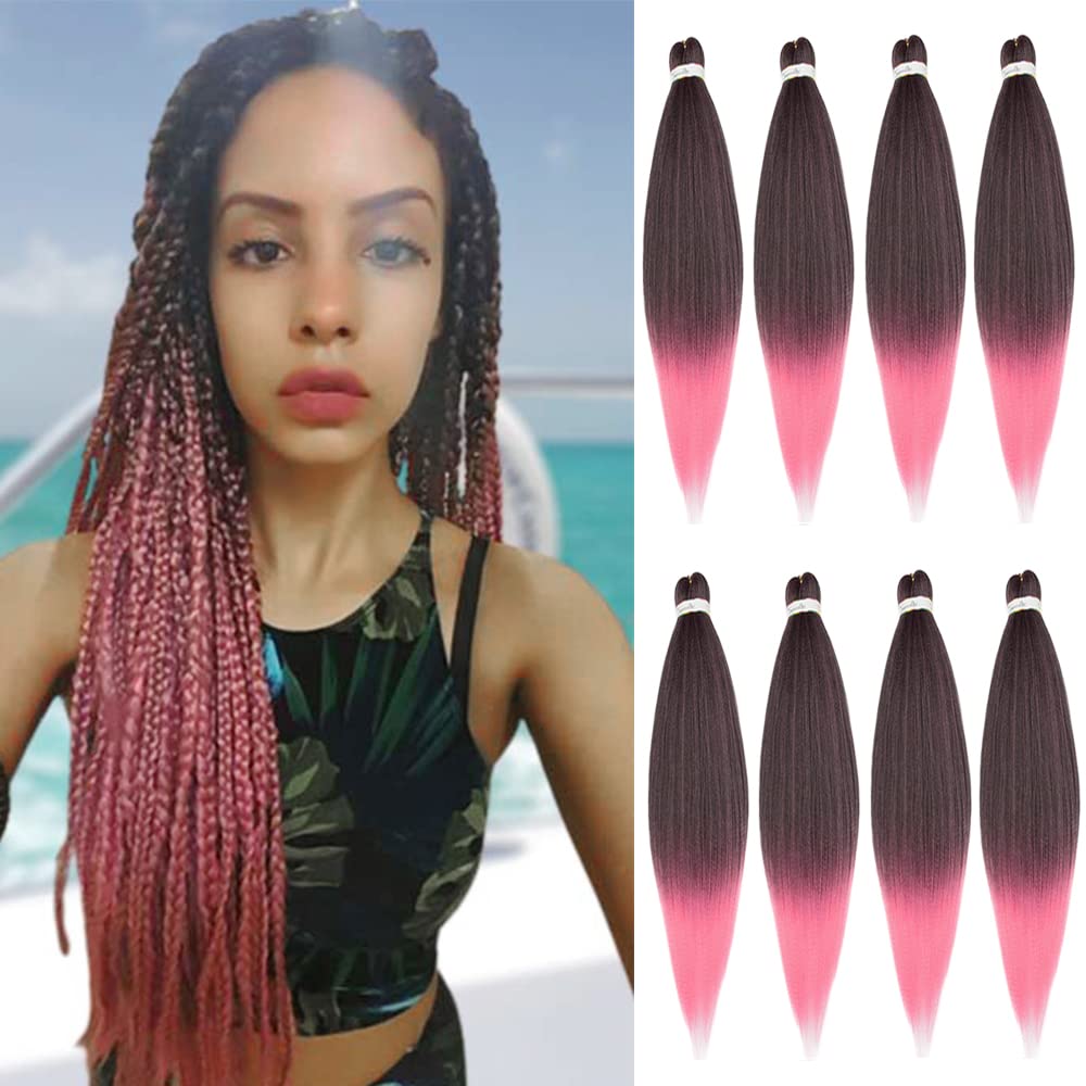 Pre Stretched 20 Inch 8 Packs Braiding Hair Extensions Braid Professional Yaki Synthetic Fiber Crochet Twist Braids Ombre Brown Black Blonde Hair Black to Light Pink