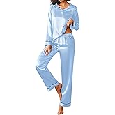 Ekouaer Silk Pajama for Women Long Sleeve Satin Pj Set Two Piece Soft Sleepwear Loungewear S-XXL