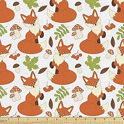 Ambesonne Fox Fabric by The Yard, Forest Fauna and