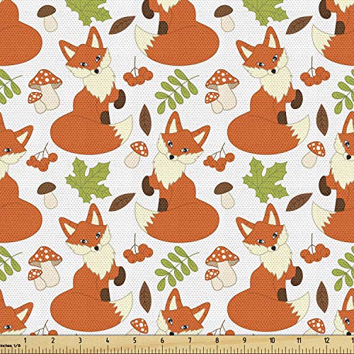 Ambesonne Fox Fabric by The Yard, Forest Fauna and