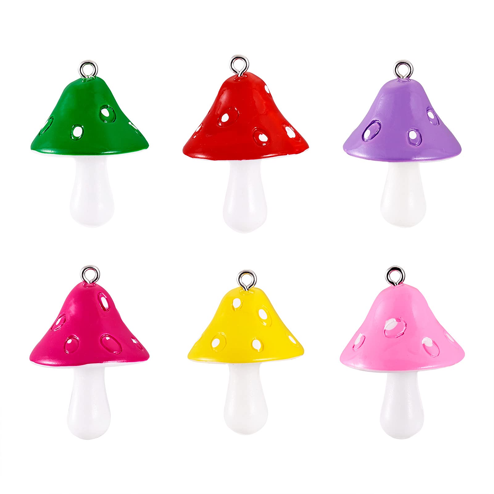 Beadthoven 10Pcs Mushroom Resin Charms Pendants Random Colorful Lovely Mushroom Plant Dangle Beads for DIY Bracelets Earring Jewelry Making Hole: 2mm