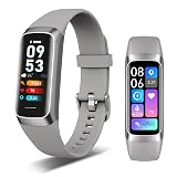 Fitness Tracker, 24/7 Heart Rate Blood Oxygen Blood Pressure Body Temp Monitor Sleep Calorie Tracker with 1.1" AMOLED Touch Color Screen Pedometer Smart Watch Waterproof for Women Men (Silver Gray)