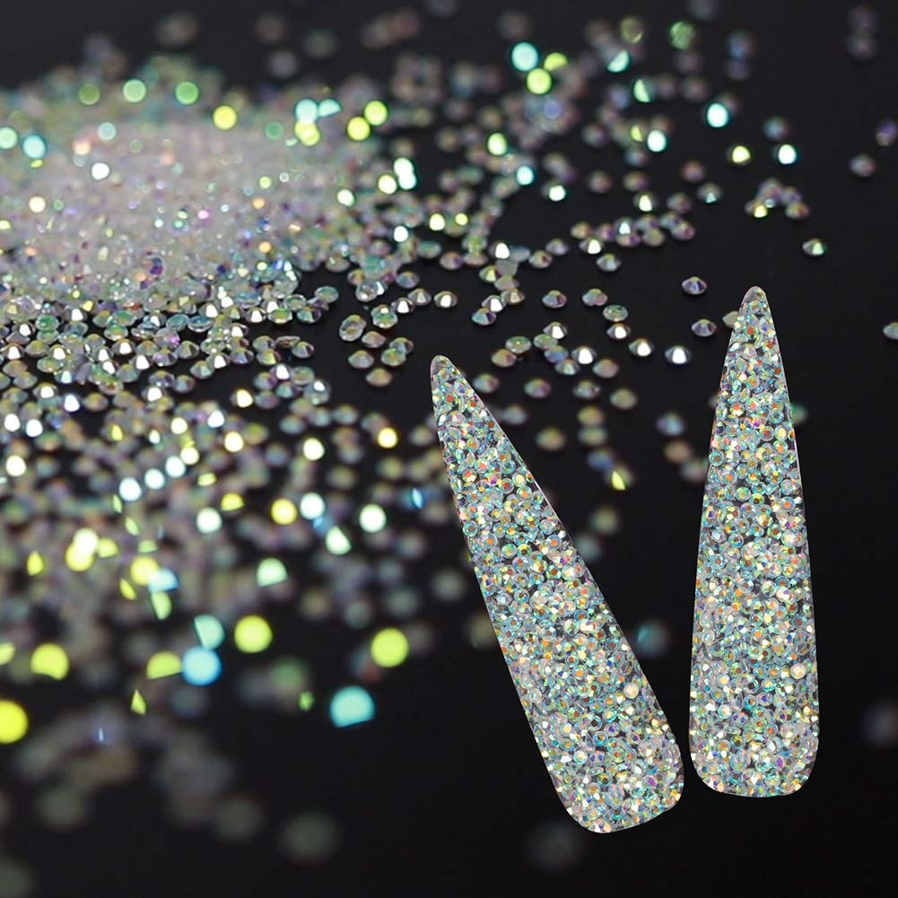 Photo 1 of 5000Pcs Tiny Nail Rhinestones 1.2mm Clear AB Flatback Glass Pixie Crystals, Iridescent Nail Gems Long Lasting Shine Small Sugar Beads Dust Nail Charms for Nail Design DIY Crafts Accessories