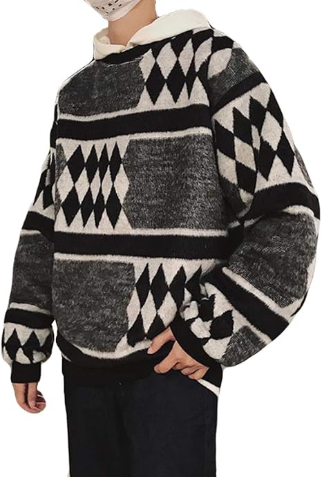 Amazon ニカ メンズ ニット セーター 丸首 オーバーサイズ 厚手 裏起毛 暖かい 柔らかい ストリート系 お兄系 オラオラ系 セーター 秋服 冬服 セーター 通販