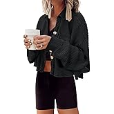 Panadila Women's Cropped Waffle Knit Shacket Short Button Down Jacket Batwing Sleeve Shirts with Pocket