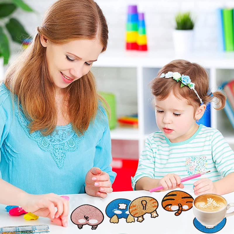 4 Pcs Diamond Paintings Coasters, DIY Coasters Small Diamond Painting Kits for Beginners, Adults & Kids Diamond Art Craft Supplies Christmas Home Decor(without iron holder)