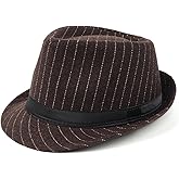 Zylioo XL Trilby Fedora Hat for Men 1920s Wool Manhattan Dress Hat Pinstripe Gangster Hat Short Brim Panama Jazz Cap