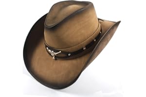 YWHY Leather Cowboy Hat for Men & Womens, Cowgirl Sun Hat Outback Wide Brim (Color : Natural, Size : 58-59cm)