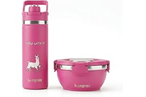 Hungriez Llama Flow with It Bundle - Insulated Water Bottle 18oz & Hot Food Container 16oz Set Hot Pink - Leak-Proof Stainles
