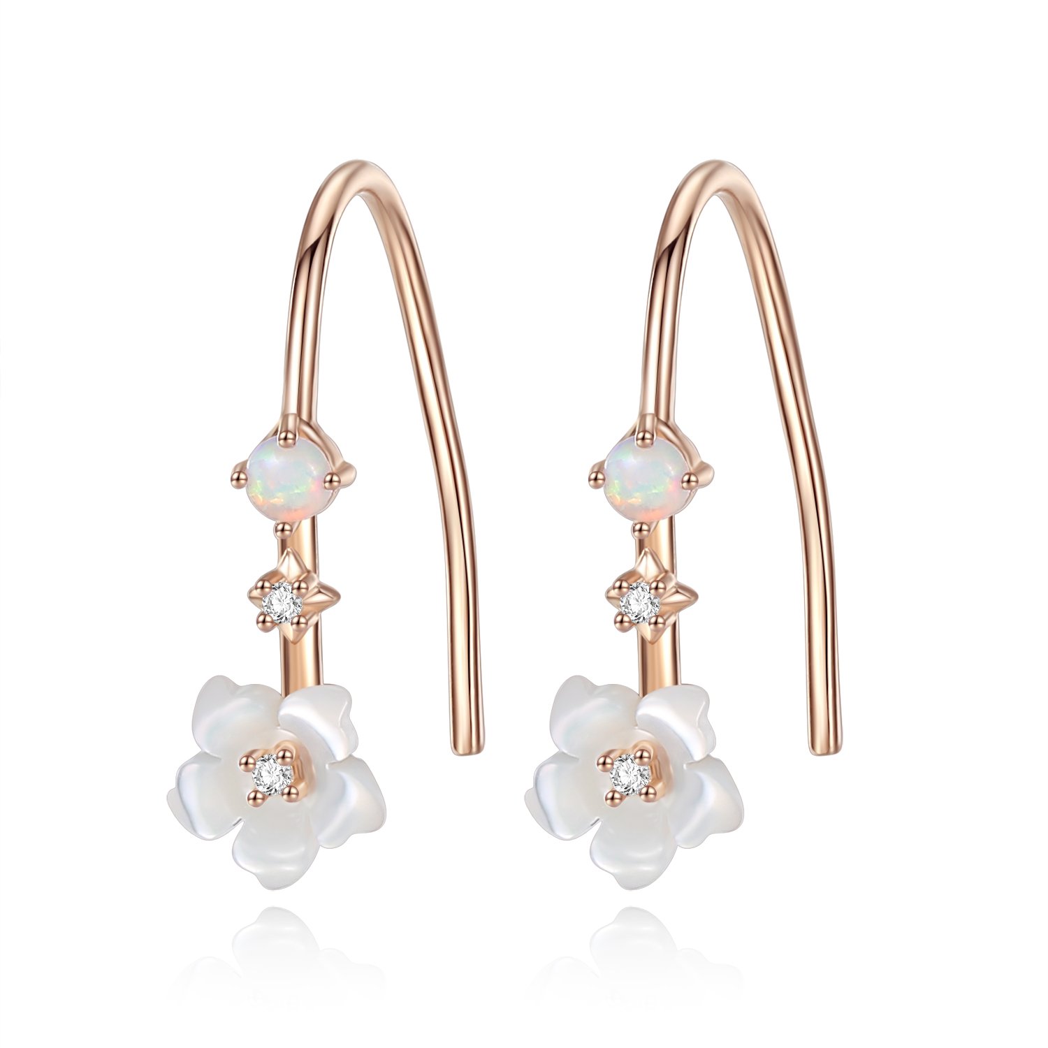 Flower Dangle Earrings for Women 18K Rose Gold Plated Sterling Silver Mother Of Pearl-VIKI LYNN