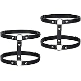 2 Rows Thigh Garters for Women, Leather Leg Harness Adjustable Garter Belt Elastic Thigh Ring Garter Punk Gothic Strap Body Chain Accessories Harness for Leg Women Fashion, Black