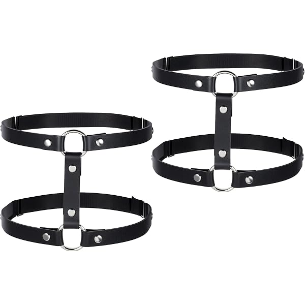 thumbnail image 2 of Multi-color Elastic Faux Leather Leg Garter Belt - Punk Gothic Thigh Harness - One Size 2 of 4