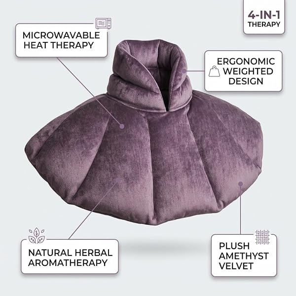 KOZI NECK HEATING PAD | MICROWAVEABLE WEIGHTED SHOULDER HEATING PAD | NECK AND SHOULDER HEATING PAD WITH CLAY BEADS & AROMATHERAPY (AMETHYST)