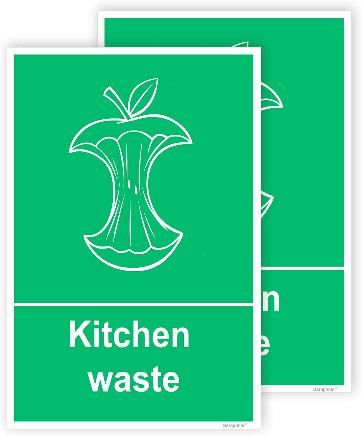 Pack of 2 Food Waste Sticker Self Adhesive (150 x 100 mm) Waterproof Kitchen Bin Stickers, Green