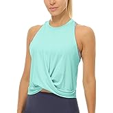 icyzone Racerback Workout Tank Tops for Women, High Neck Athletic Gym Running Yoga Crop Tops