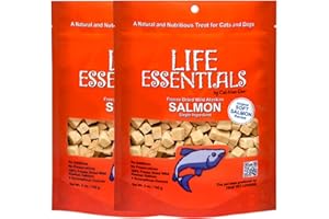 LIFE ESSENTIALS BY CAT-MAN-DOO All Natural Freeze Dried Wild Alaskan Salmon Treats for Cats & Dogs - Single Ingredient Grain Free Snack with No Additives or Preservatives, 5 Ounce Bag - 2 Pack
