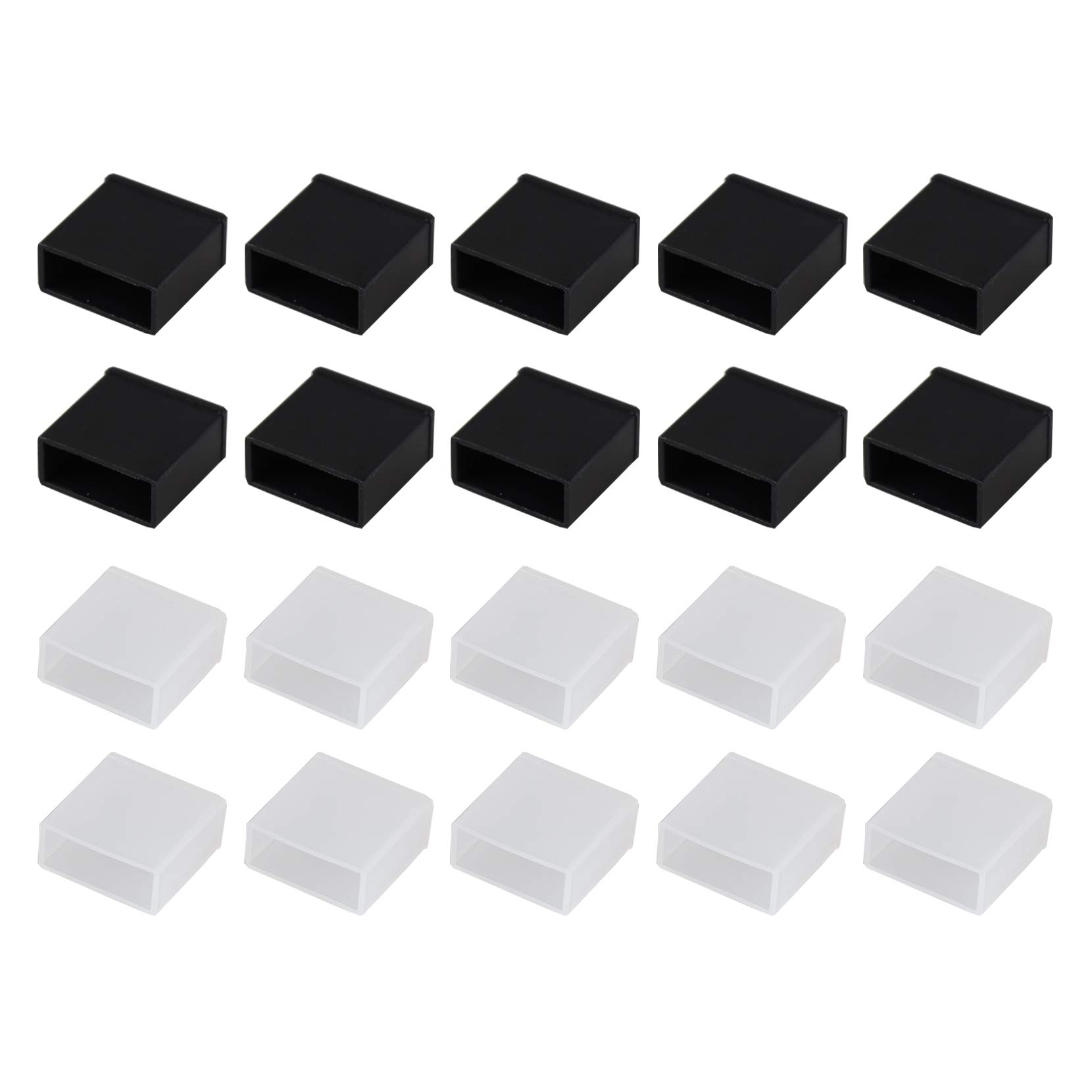 Futheda 20Pcs Plastic USB A Male Plug Stopper Anti Dust Cap Cover Protector Lids Black + Clear
