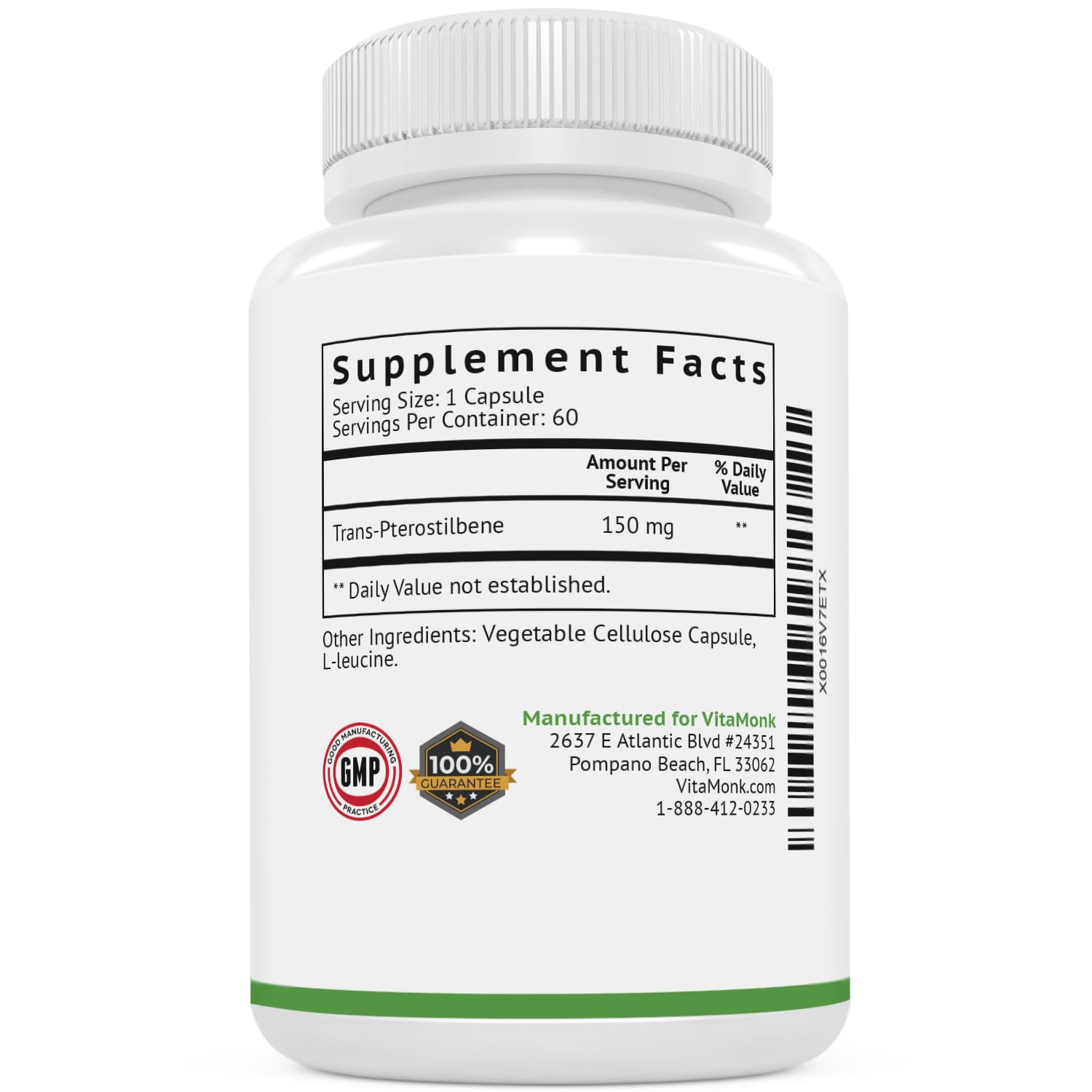 VitaMonk Pterostilbene 150mg Capsules No Artificial Fillers - Soy Free Trans-Pterostilbene Supplement which Promotes Healthy Aging and Longevity - 60 Veggie-Caps - Improved Resveratrol