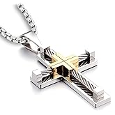 YL Cross Necklace for Men 316L Stainless Steel Jesus Christ Pendant Jewelry Rolo Chain for 20″ 22″ 24″ 26″ 28″