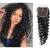Brazilian Virgin Curly Hair Lace Closure Deep Wave 4x4 Lace Closure Middle Part 8 inch deep Hair Closure Natural Black Color