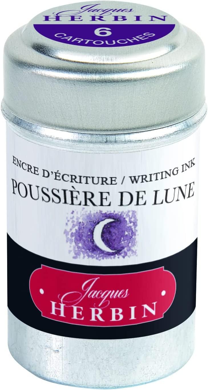 Jacques Herbin 20148T - A box of 6 ink cartridges for fountain pens and rollerball pens (packaging-free product - zero-waste objective) Poussiere De Lune
