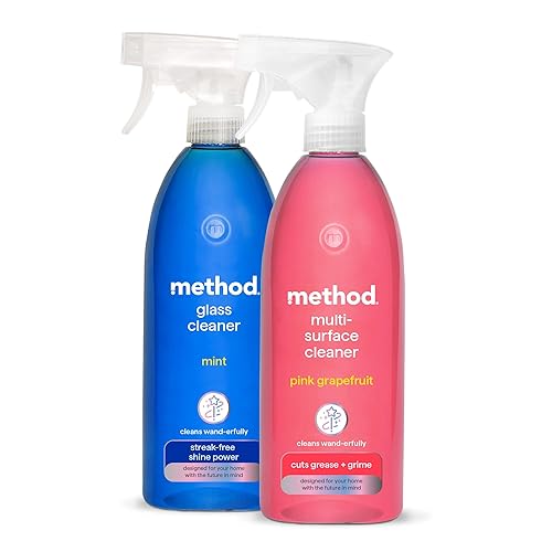 Method Cleaning Bundle: Glass Cleaner Spray, Window And Stainless Steel Glass Spray, Mint Scent Fragrance 1 x 828 ml & Method Antibacterial, All Purpose Cleaner, Pink Grapefruit, 1 x 828 ml