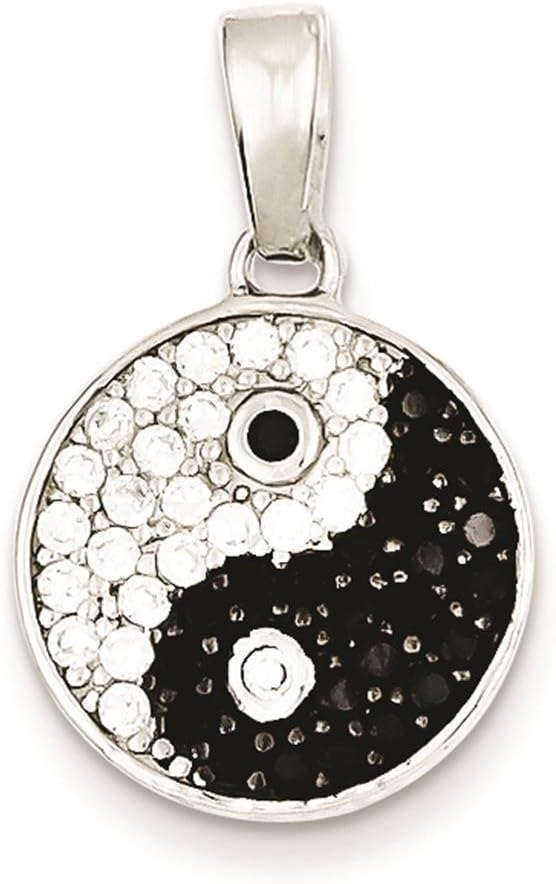 925 Sterling Silver Rhodium-plated Polished Black & White CZ Yin Yang Charm Pendant