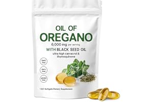 HOMTOLTOL Oil of Oregano Softgels with Black Seed Oil,Oregano Oil Capsules Natural Pure Organic Antioxidants Contain Carvacrol & Thymoquinone,Immune Support Herbal Supplement 6000mg (180 Count (Pack of 1))