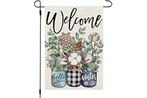 CROWNED BEAUTY Winter Garden Flag Floral Mason Jar 12x18 Inch Double Sided for Outside Small Burlap Yard Seasonal Decoration