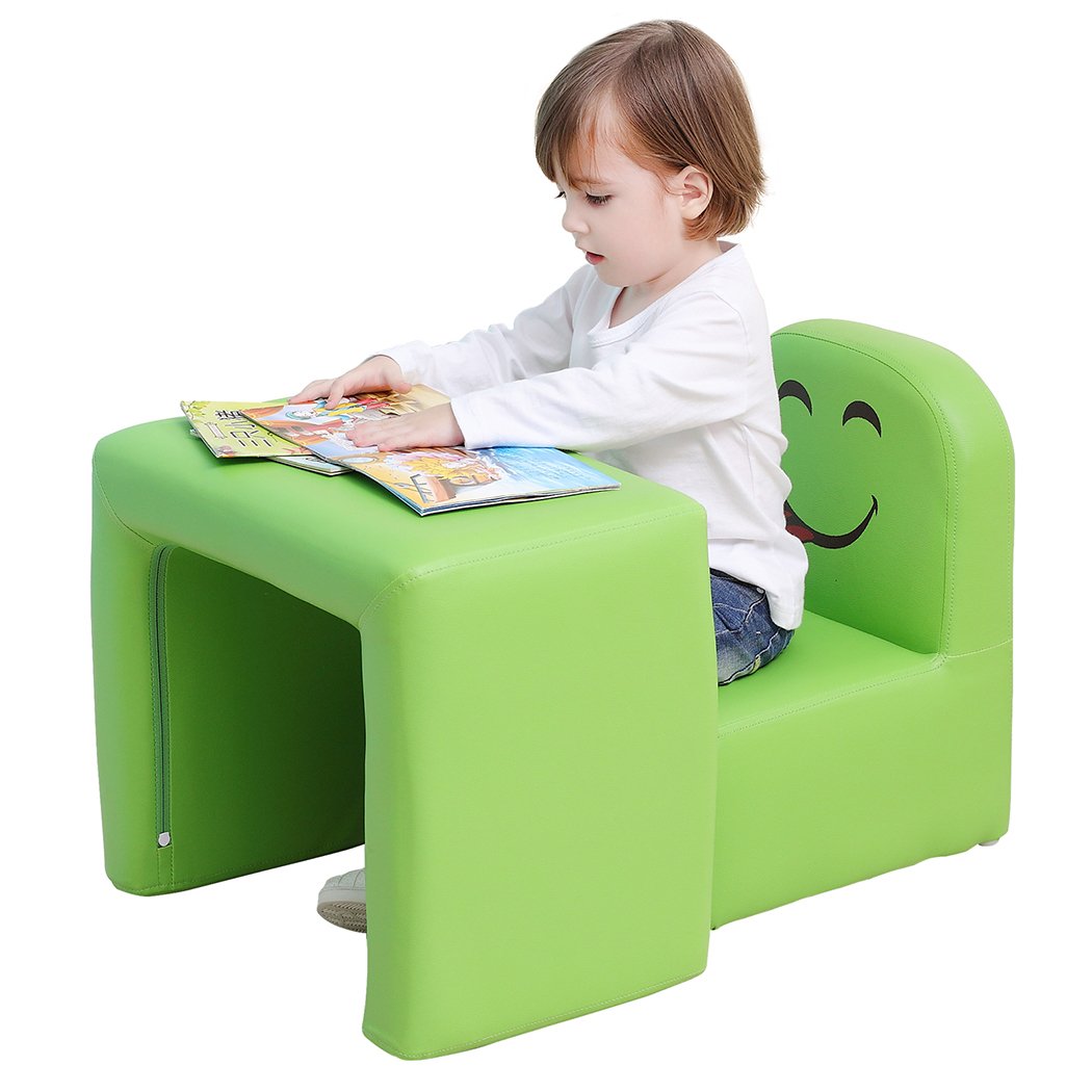 Emall Life Multifunctional Children's Armchair, Kids Chair and Table Set/Stool with Funny Smile Face for Boys and Girls (Green)